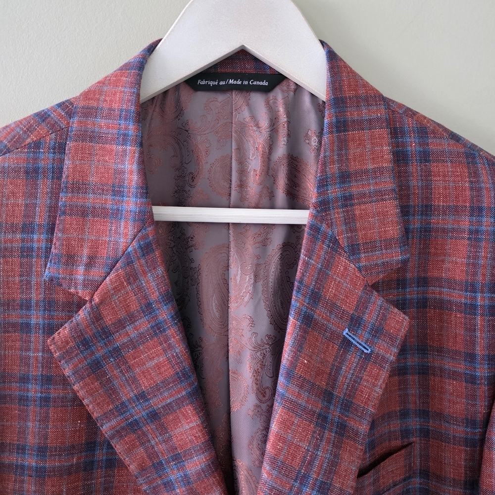 Coppley Loro Piana 50R Modern Contemporary Luxury Preppy Red Windowpane Blazer - Picture 7 of 16